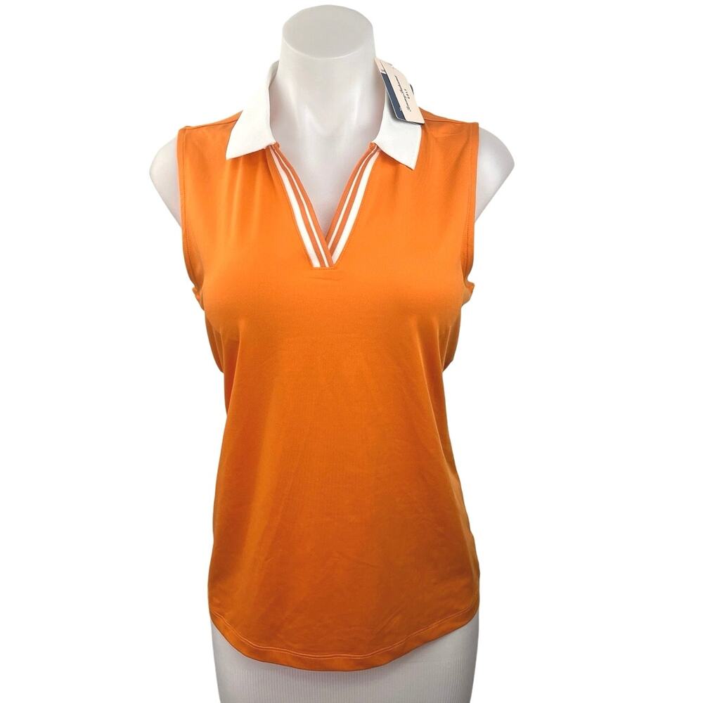 NEW Tommy Bahama GOLF Orange Collar Sleeveless Tennis Club Polo Shirt Top Size M